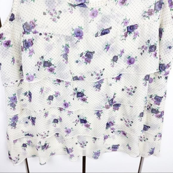 Lilly Lou White Floral Polka Dot Sheer Layered Ruffle Sleeveless Top Size Large - Picture 3 of 5
